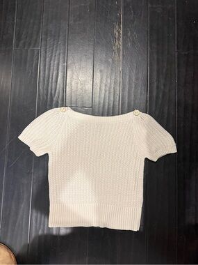 Juicy Couture Cream Off-the-Shoulder Short Sleeve Knit Sweater